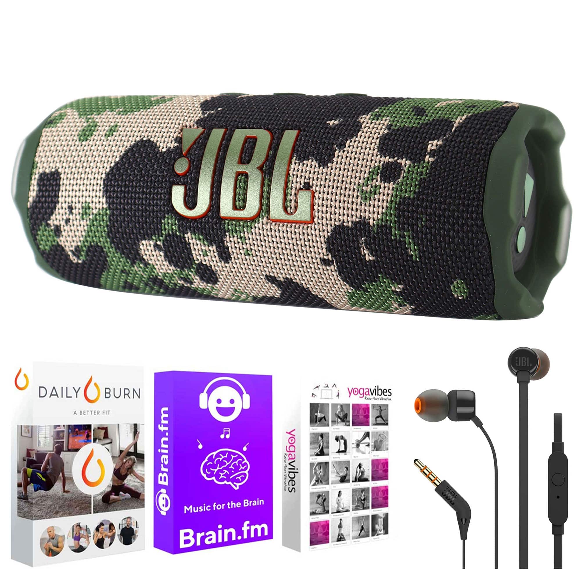 JBL - Flip 7 Portable Waterproof Bluetooth Wireless Speaker Camoflaug Audio Bundle - Camoflauge