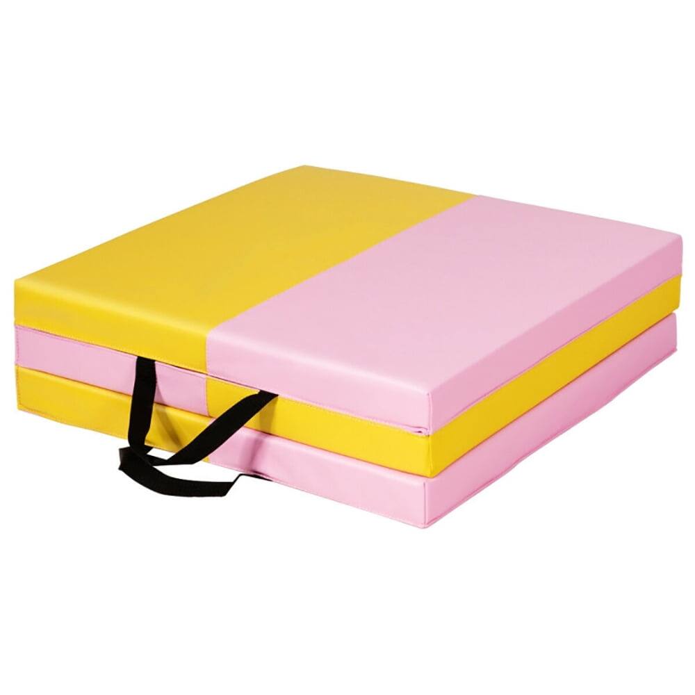 Back. Pefilos - 6 Feet x 2 Feet x 2.5 Inch 3-Fold Gymnastics Tumbling Fitness Mat, Folding Thick Exercise with Carrying Handles for MMA - Pink.