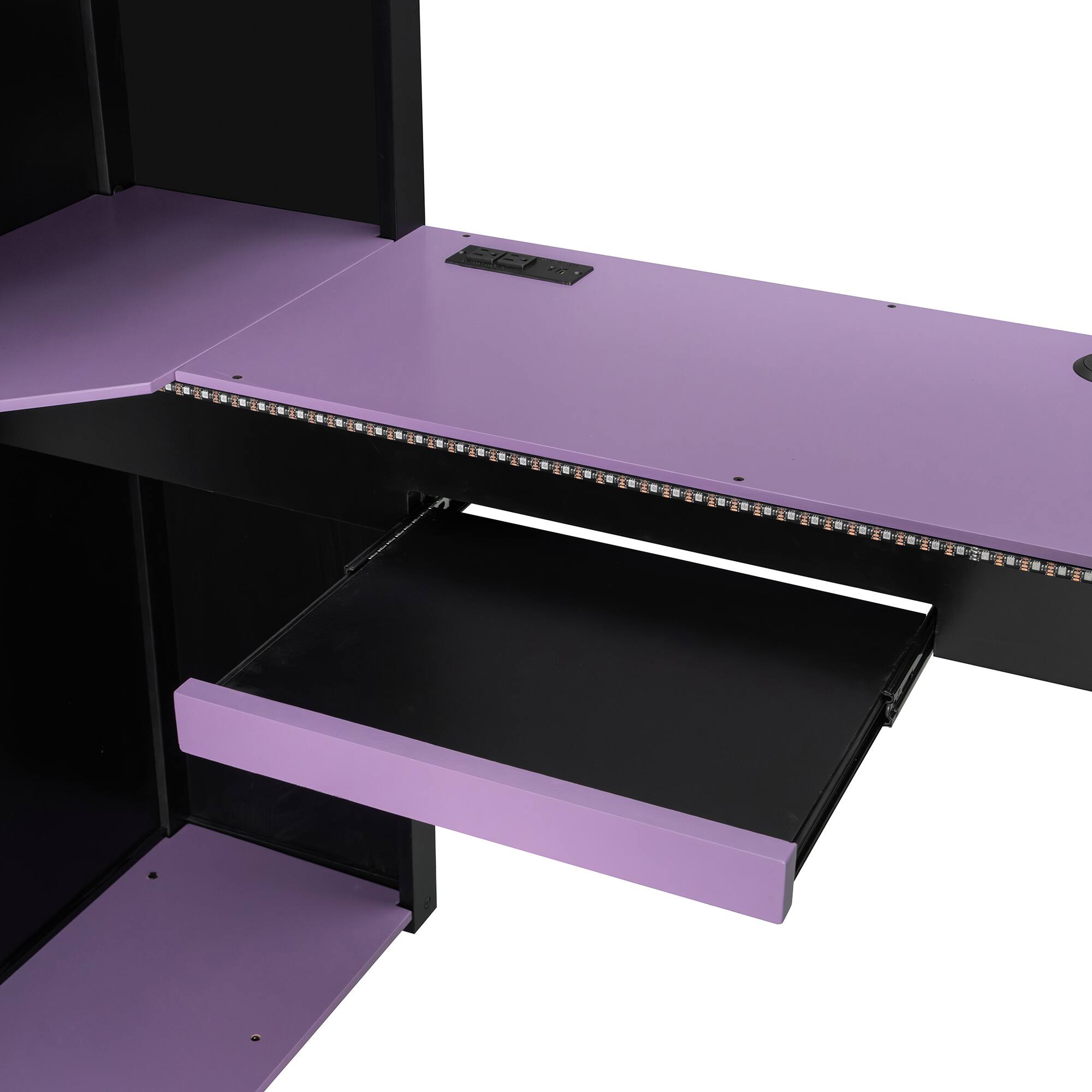 Alt View 4. Anysun - Full Size Wood Loft Bed with,Shelves,Blackout Curtains,and RGB Lights - Purple.