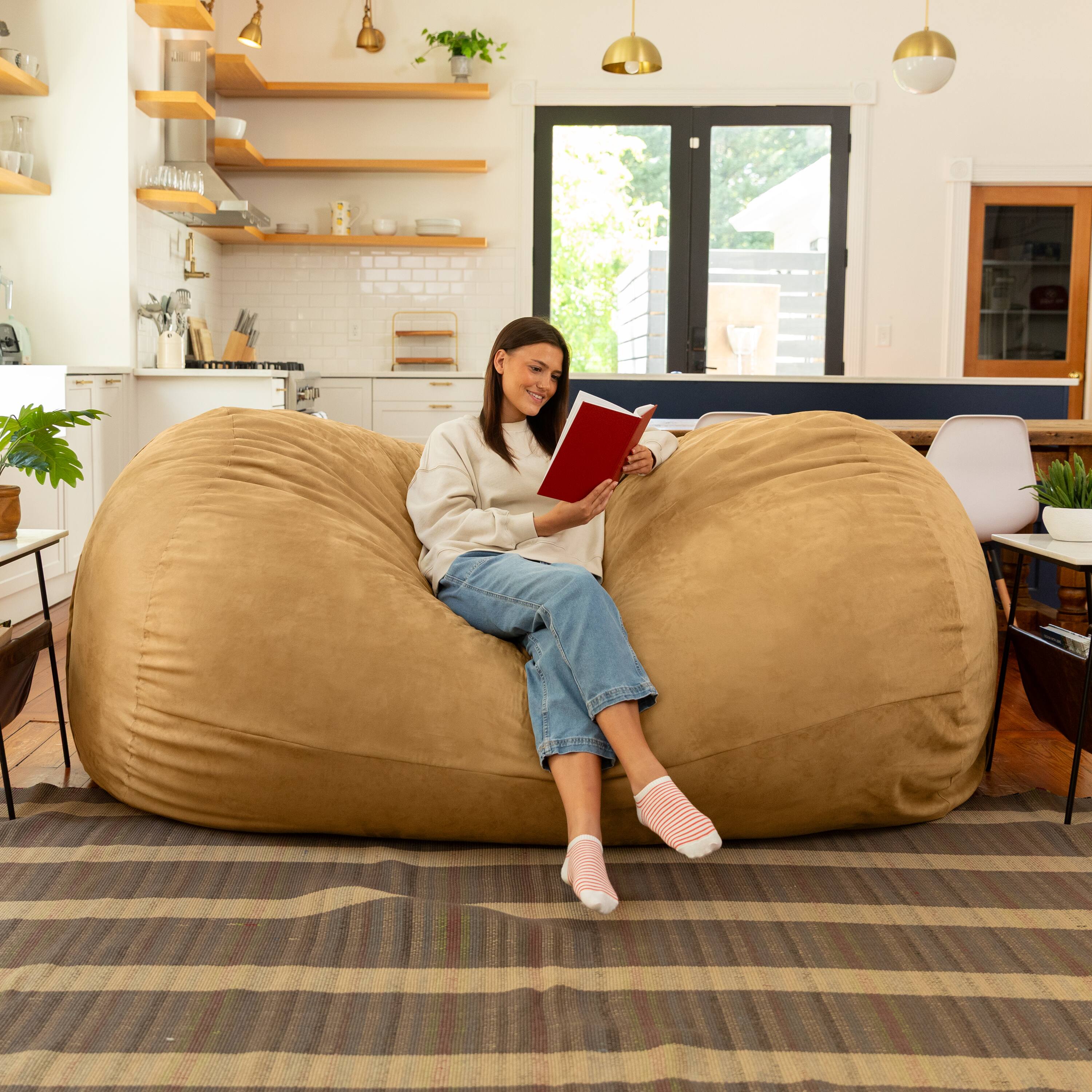 Back. Jaxx - Jaxx 7 Foot Giant Bean Bag Sofa, Camel - Camel.