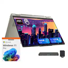 Lenovo - Yoga 7 2-in-1 16" 2K Touchscreen Laptop,AMD Ryzen AI 5 340,16GB RAM,1TB SSD,Win 11 Pro,160GB Dock Set - Seashell