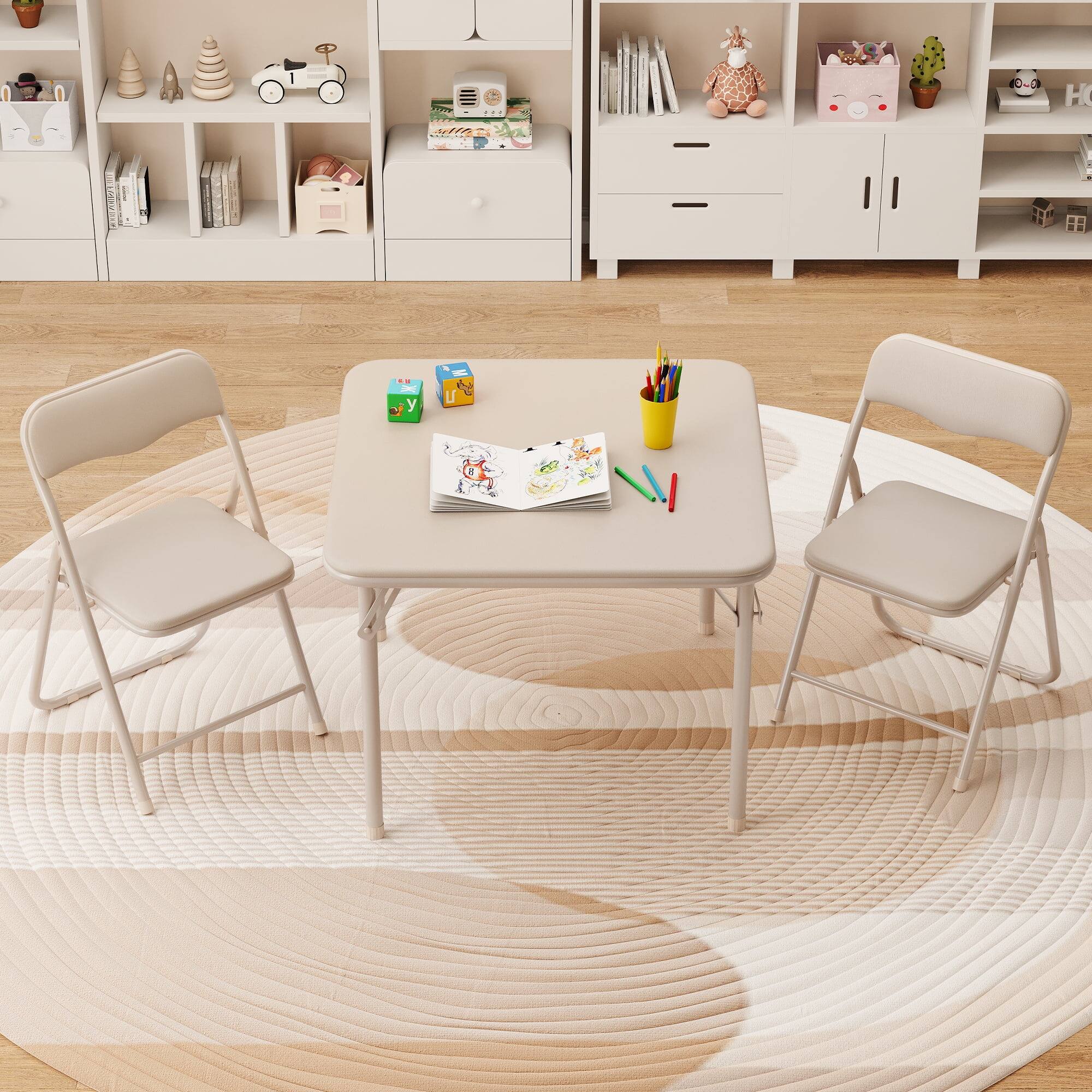 Alt View 4. Homhougo - 3-Piece Activity Table and Chair Set - Stylish Beige Design for Playroom or Learning Spaces - Beige.