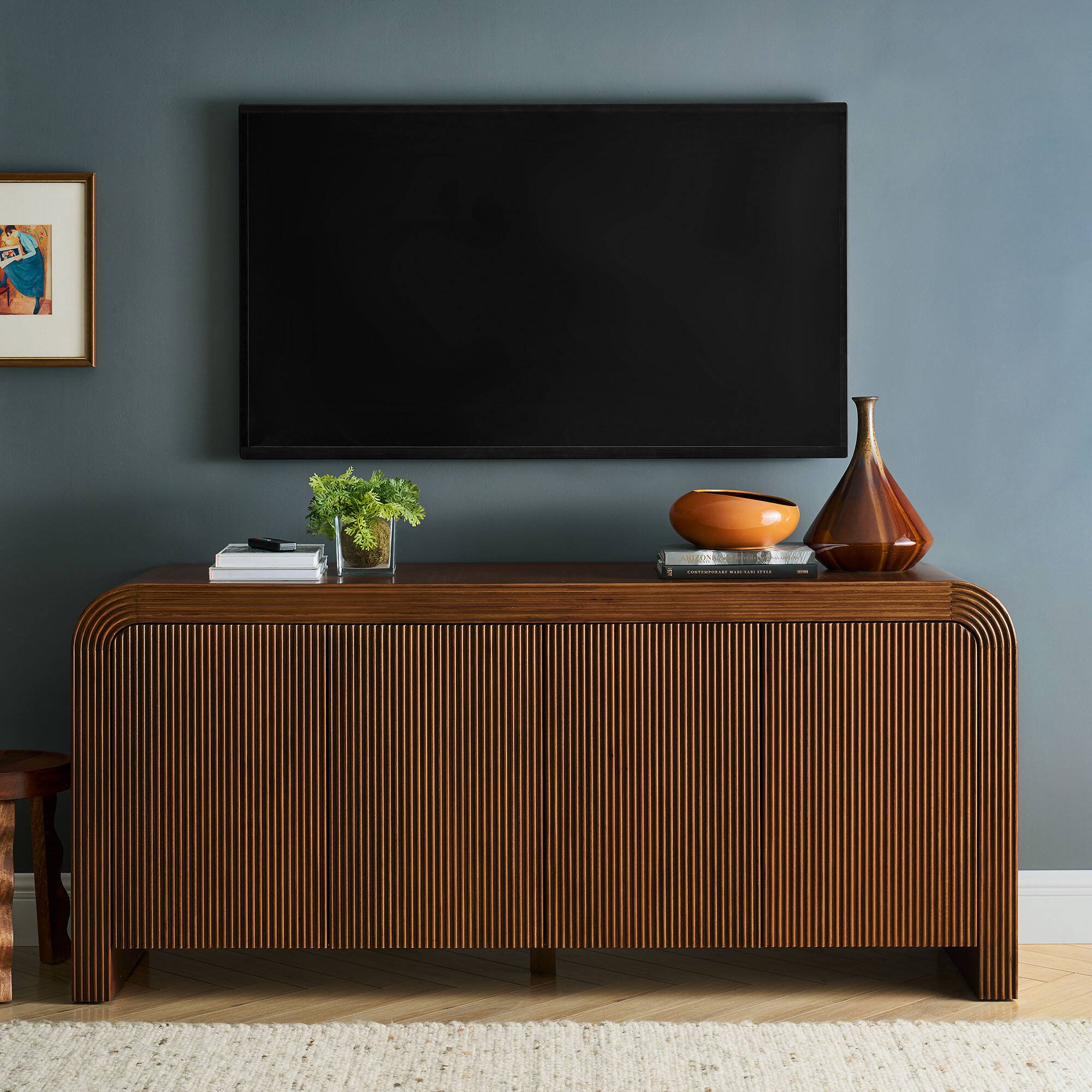 Alt View 1. Modway - Waterflute 70" Fluted Sideboard Cabinet by Modway - Walnut.