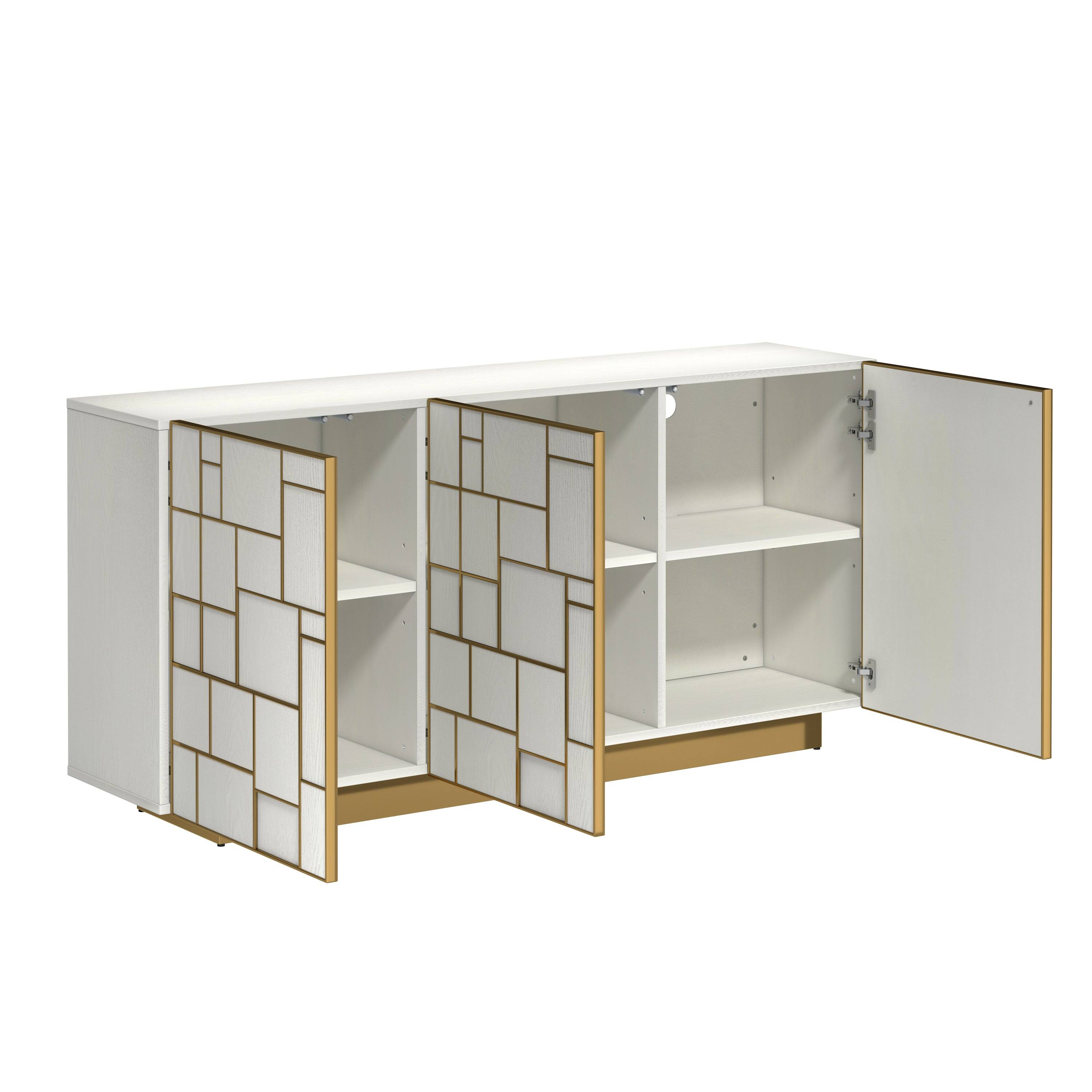 Alt View 1. Boyel Living - 70.87 in White Modern Buffet Sideboard 3 Door Storage Cabinet with Metal Base - White.