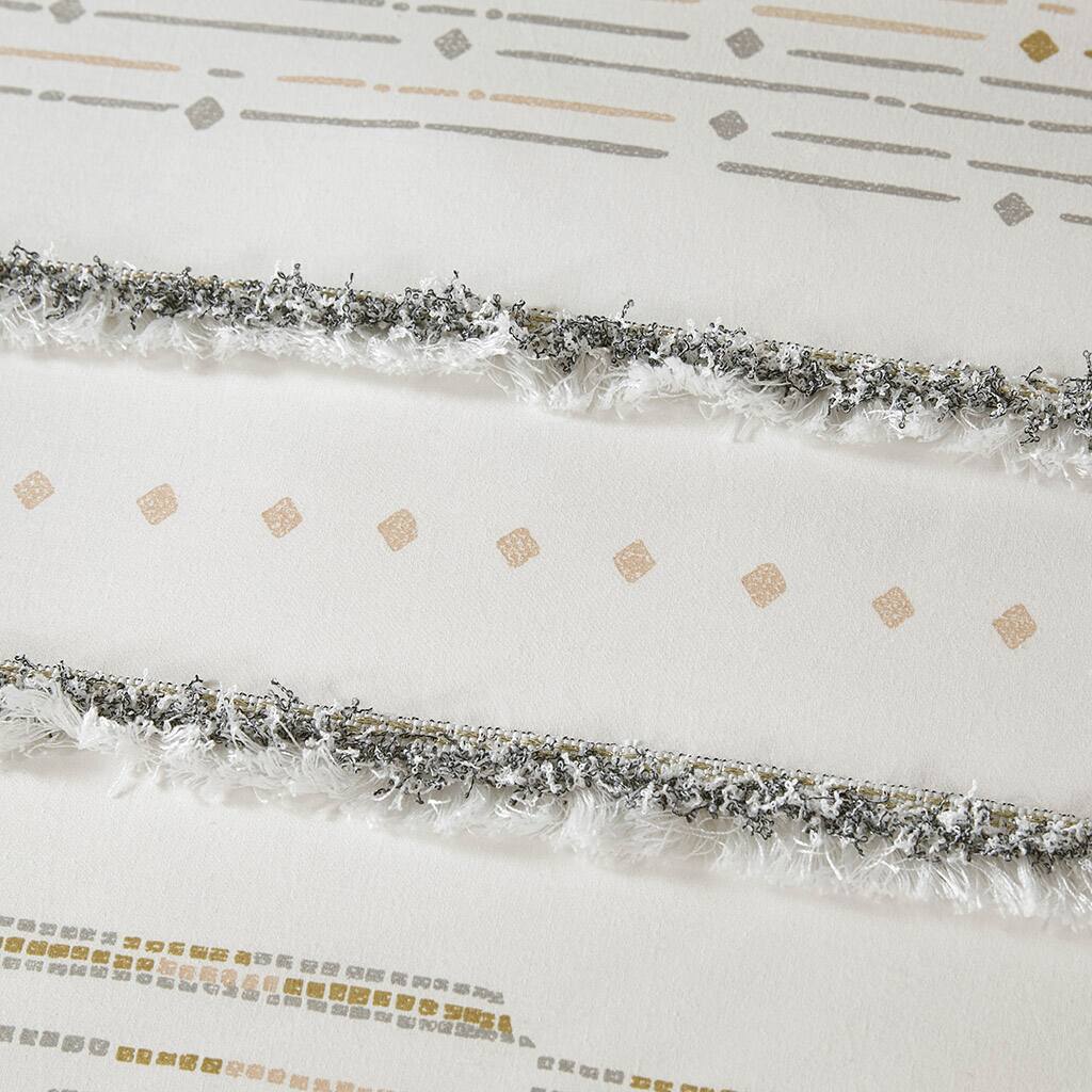 Alt View 5. Gracie Mills - Gracie Mills Hogan Boho Cotton Printed Comforter Set with Trims - Off White/Gray.