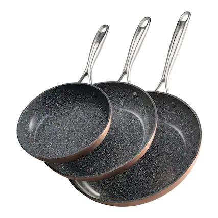Front. VEVOR - 3-Piece Nonstick Aluminum Frying Pan Set (8, 10, 12 in), Ceramic Coated Skillets with Heat-Resistant Handles - Gray.