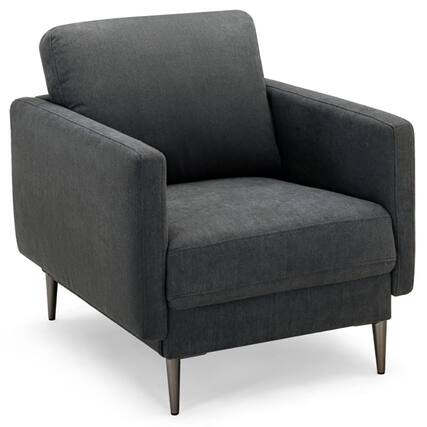 Front. Kadyn - Modern Upholstered Accent Chair with Removable Backrest Cushion-Gray, Modern Mid-Century Upholstered Living Room Chair - Gray.