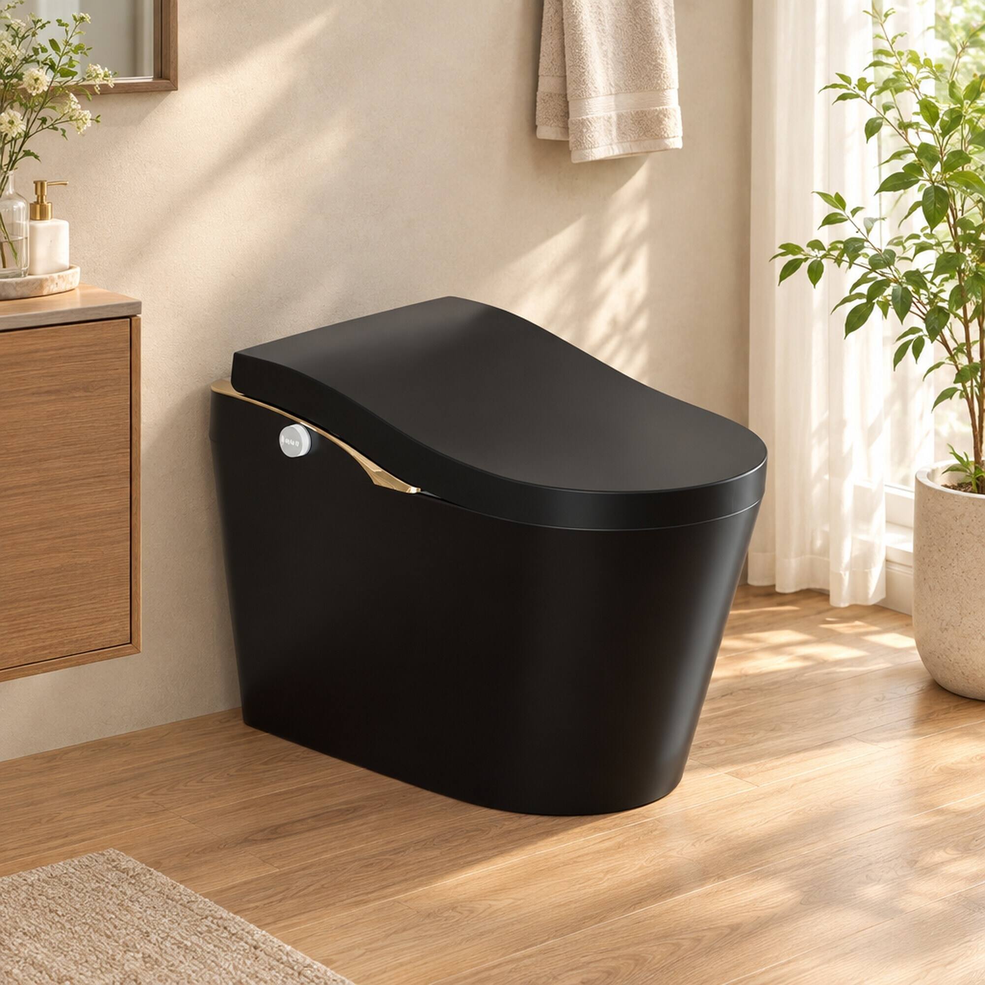 Alt View 2. RYHNUYNE - One Piece Tankless Smart Toilet With Bidet, Auto Flush Auto Open and Close Heated Seat Warm Water and Dry Foam Shield - Black.