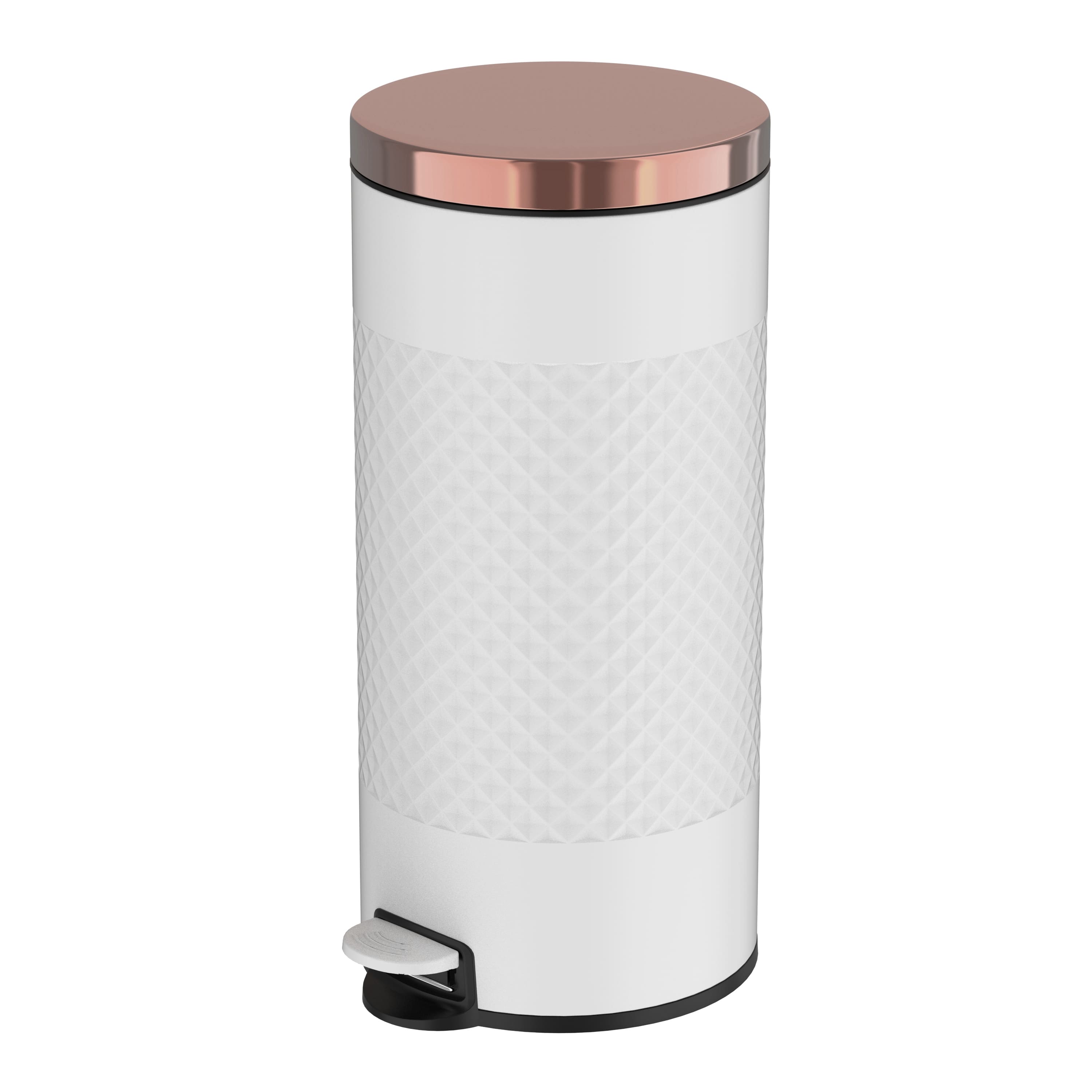 Front. Innovaze - 8 Gallon / 30 Liter White Metal Step-On Trash Can, Diamond Texture, Kitchen & Home Use - White.