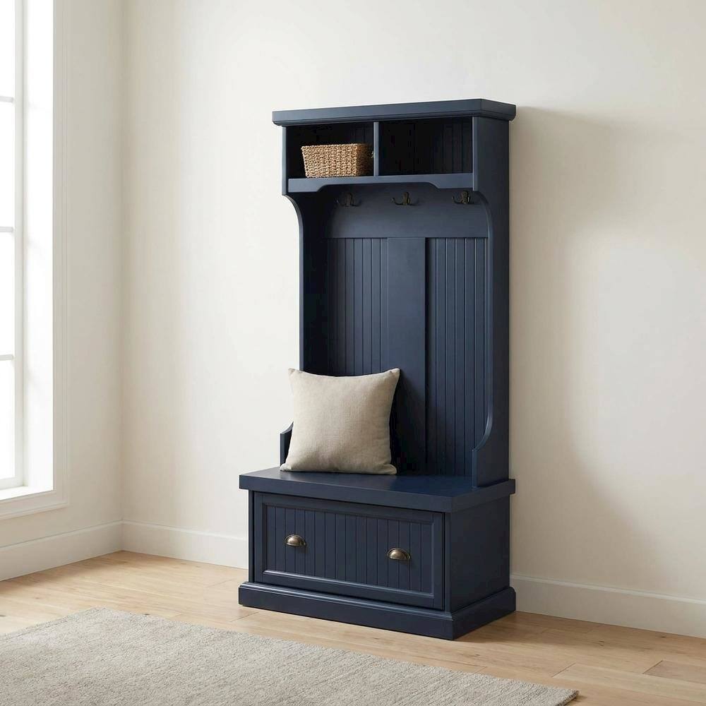 Alt View 4. FurniFact - Hall Tree with Practical Storage and Charming Design - Navy.