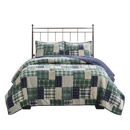 Gracie Mills - Otha 3 Peice Plaid Reversible Quilt Set - Green / Navy