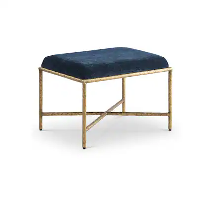 Front. Meridian Furniture - Valley Navy Chenille Fabric Bench - Blue.