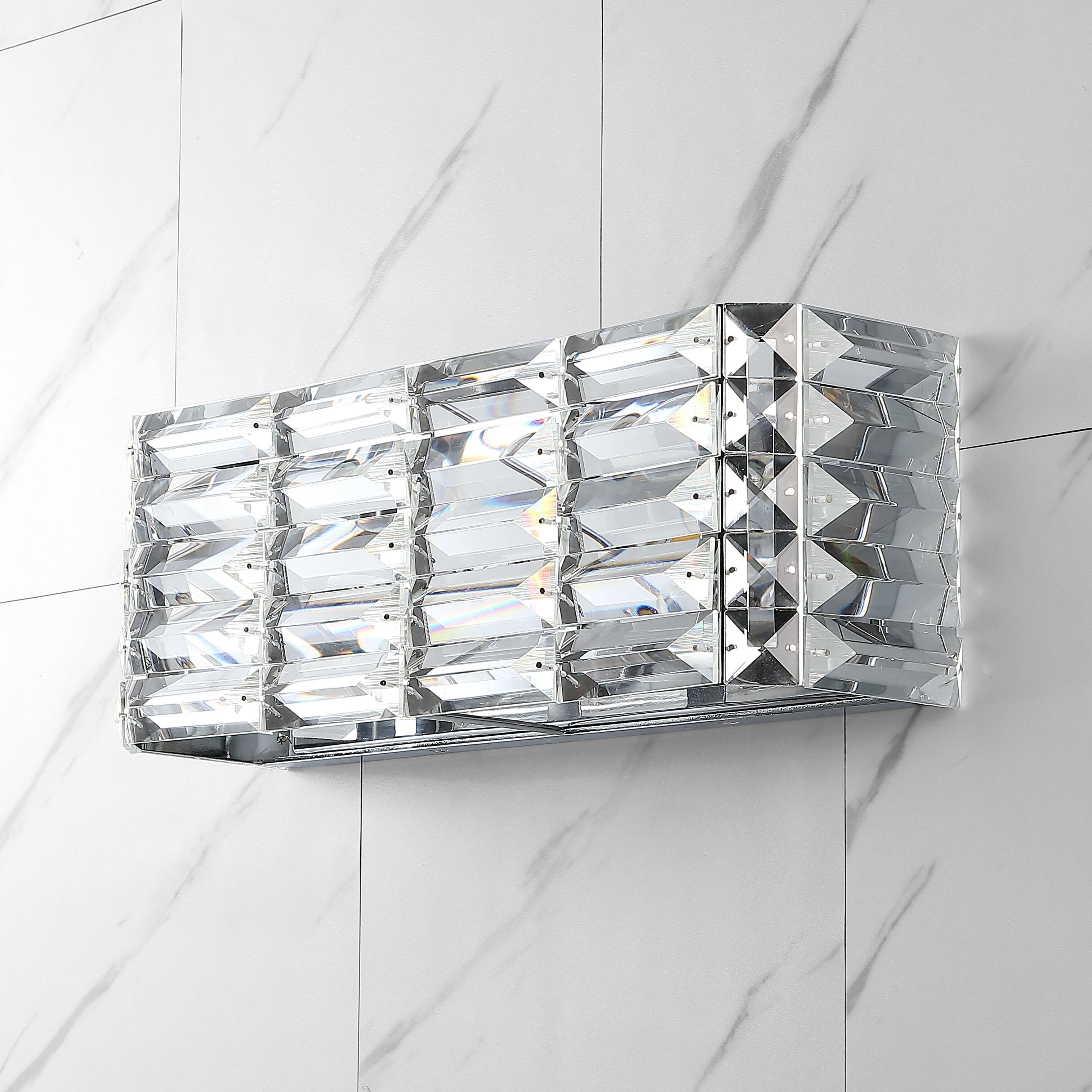 Alt View 5. Jonathan Y - Evelyn Crystal Rectangle 17.5" 2-Light Iron/Crystal Glam Modern LED Vanity Light, Chrome - Chrome.