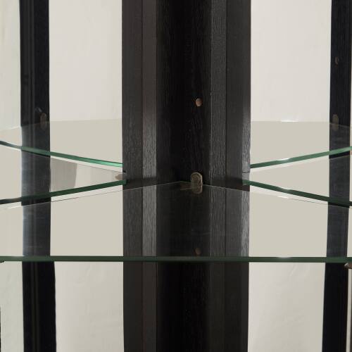 Back. LUCKY ONE - 15.35in Freestanding Corner Curio Cabinet with Tempered Glass Shelves LED Light Display for Bar Decor - Black.