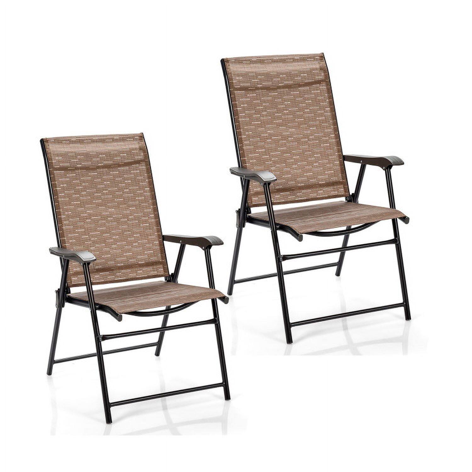 Alt View 5. Kadyn - 2 Pieces Outdoor Patio Folding Chair with Armrest for Camping Garden, Outdoor Dining Chair for Outside Patio-Black - Brown.