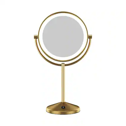 Front. Conair - Conair Lighted Makeup Mirror, LED Vanity Mirror, 1X/10X Magnifying Mirror, Double Sided, Battery Operated in Brushed Bra.