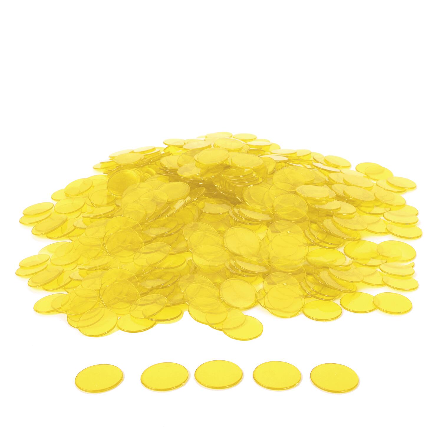 Front. GSE Games & Sports Expert - 500 Pieces of 3/4-inch Plastic Transparent Bingo Chips for Bingo Game Party (Yellow).