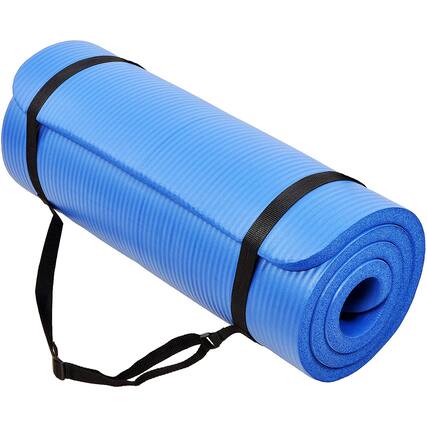 Front. BalanceFrom Fitness - BalanceFrom GoCloud 1" Extra Thick Exercise Yoga Mat with Carrying Strap, Blue - Blue.