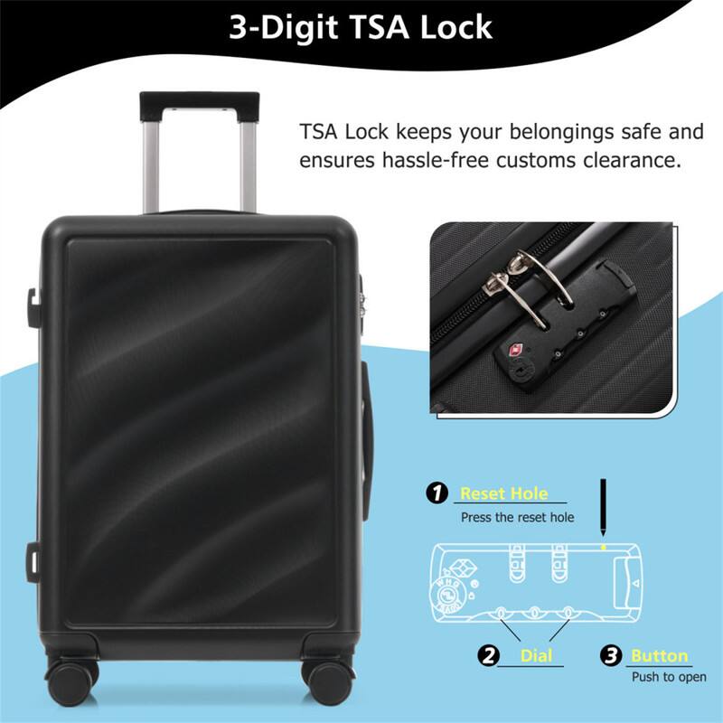 3-Digit TSA Lock  
TSA Lock keeps your belongings safe and ensures hassle-free customs clearance.  

1. Reset Hole  
Press the reset hole  

2. Dial  

3. Button  
Push to open