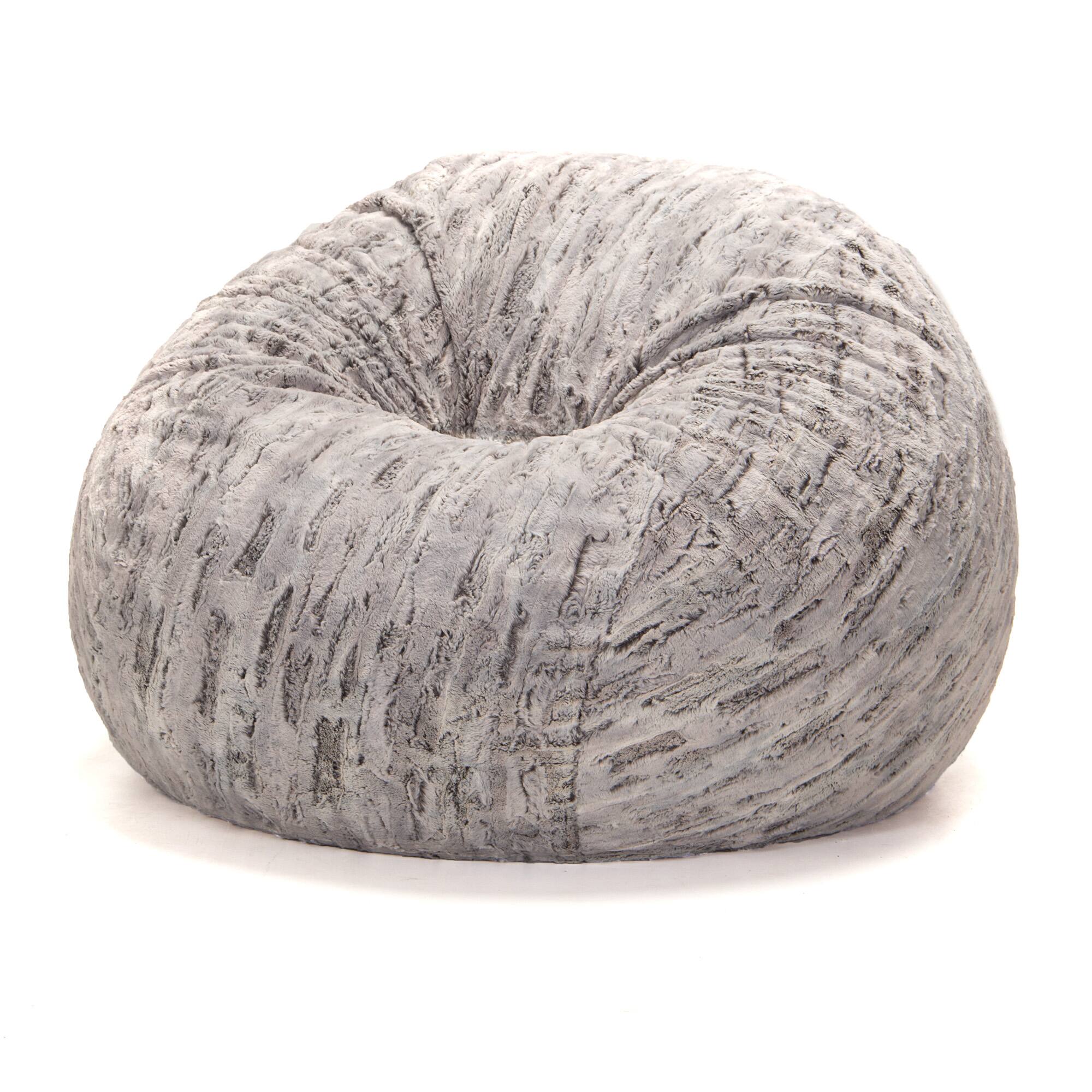 Left. Jaxx - Jaxx Saxx 4 Ft Plush Round Bean Bag - Premium Luxe Faux Fur, Silver Fox - Luxe Fur - Silver Fox.