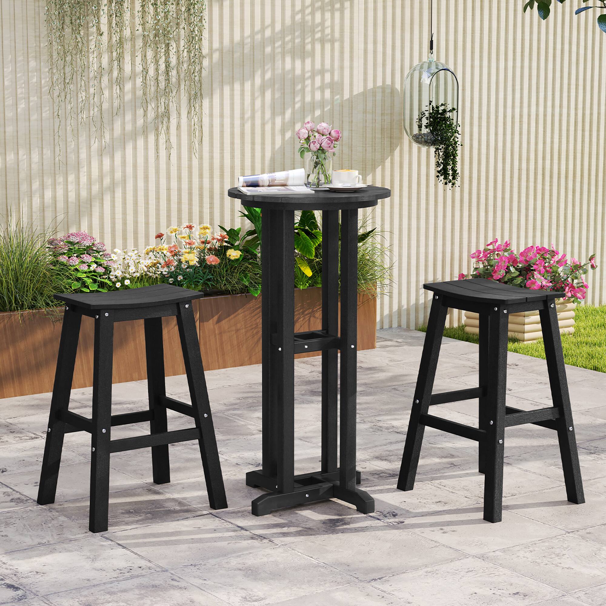 Alt View 1. Gymax - Gymax 29'' Patio Bar Stool Set of 2 w/ Curved Seat & Footrests for Backyard Outdoor Black - Black.
