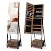 Front. Costway - Jewelry Cabinet Armoire Full Length Mirror Lockable w/ Bottom Drawer & Wheels Coffee - Coffee.