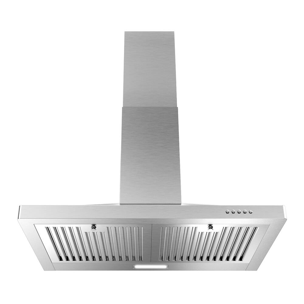 Angle. Streamline - 30 in. Bernardo Convertible Wall Mount 220 CFM Range Hood, Baffle Filters, Push Button Control, LED Light - Brushed Stainless Steel.