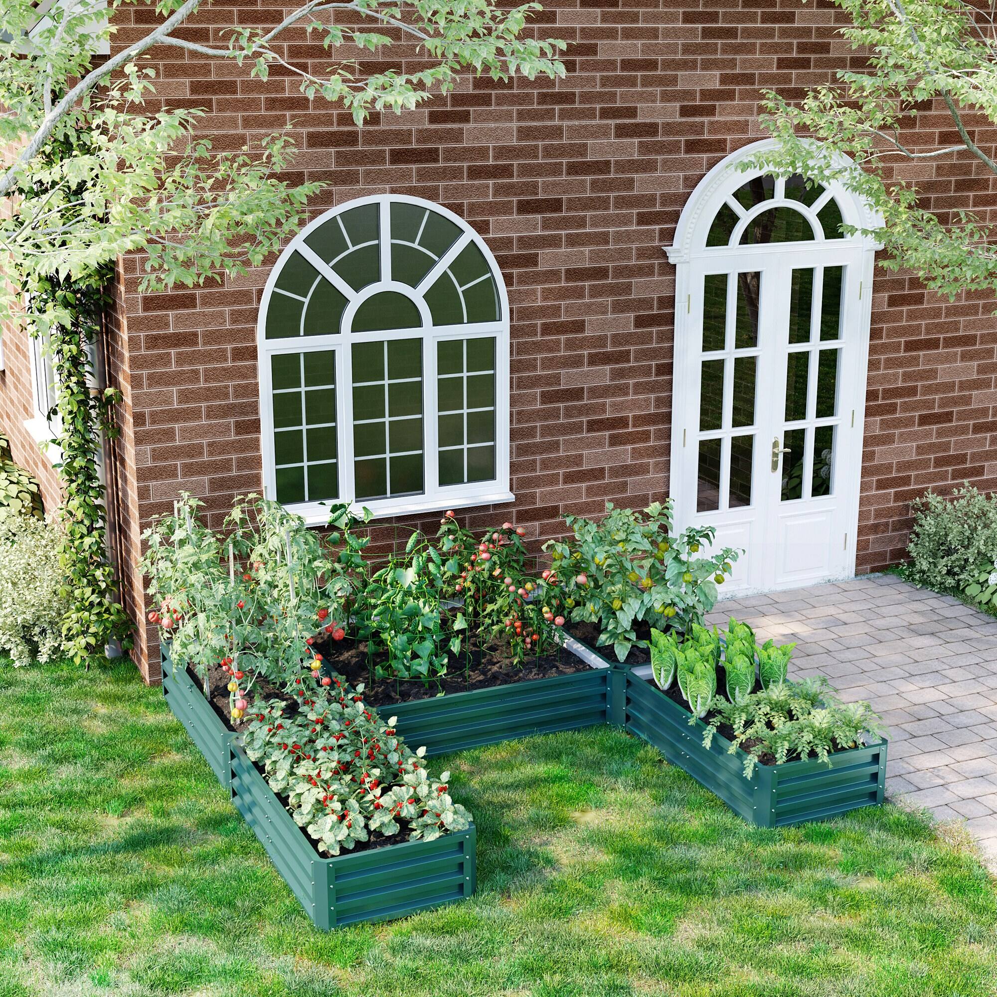Alt View 1. Outsunny - Raised Garden Bed, Set of 5 Large Box Planters for Outdoor Plants Vegetables Flowers Herbs - Green.