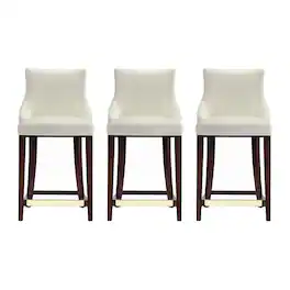 Manhattan Comfort - Shubert Modern Wood Upholstered Counter Stool - Set of 3 - Ivory