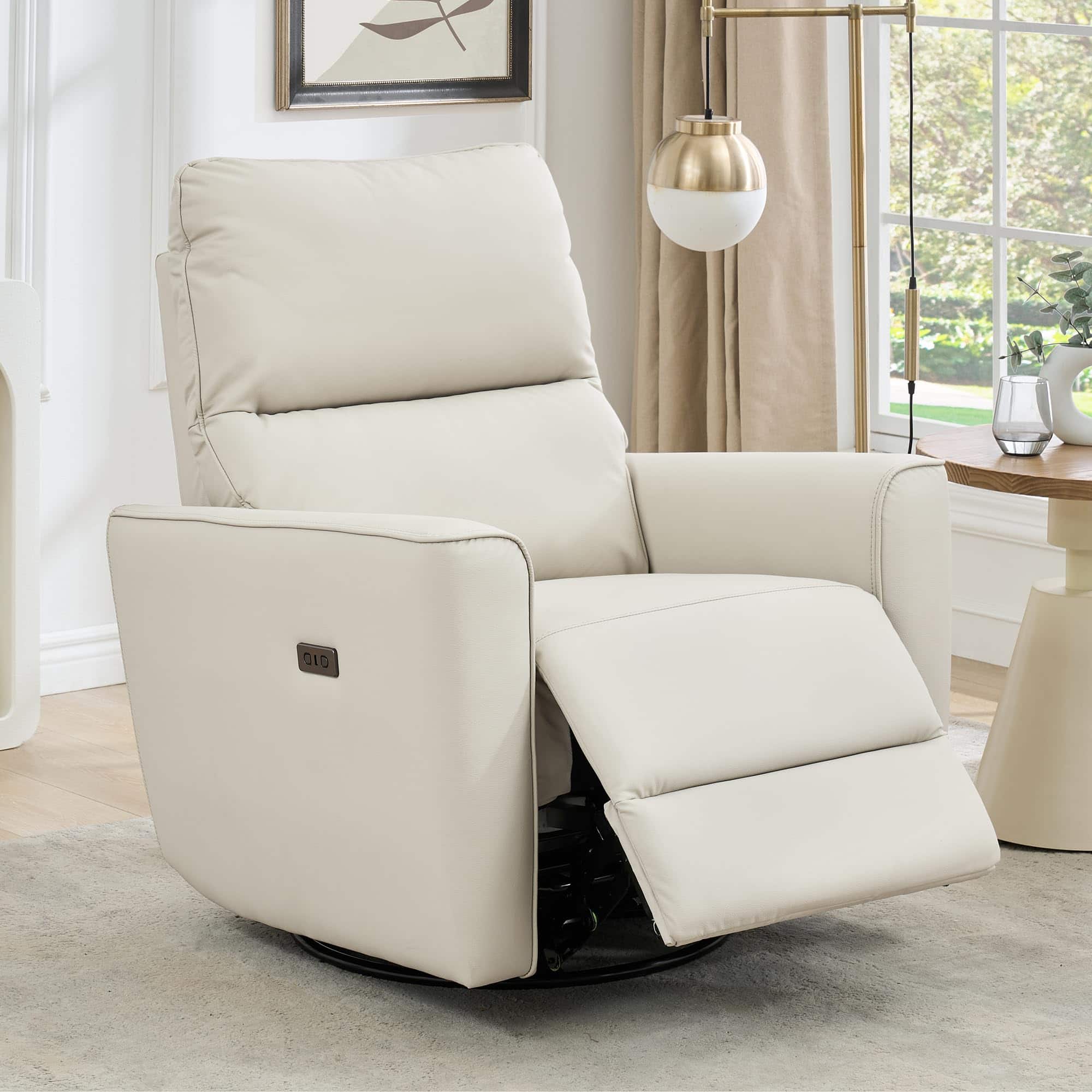 Jojoka - Power Recliner Chair, Swivel Nursery Rocker Reclining, Faux Leather Upholstered Sofa Chair with Charging Port - Beige