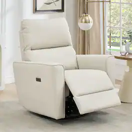 Babevy - Power Recliner Chair, Swivel Nursery Recliner Chair, Faux Leather Upholstered Sofa Chair with Charging Port - Beige