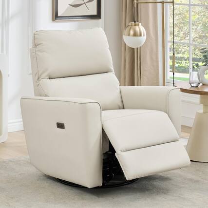 Front. Babevy - Power Recliner Chair, Swivel Nursery Recliner Chair, Faux Leather Upholstered Sofa Chair with Charging Port - Beige.