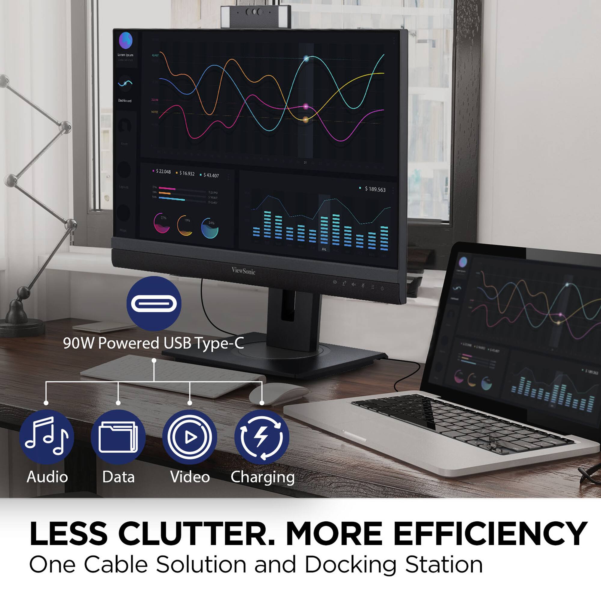 Less Clutter. More Efficiency. One Cable Solution and Docking Station.