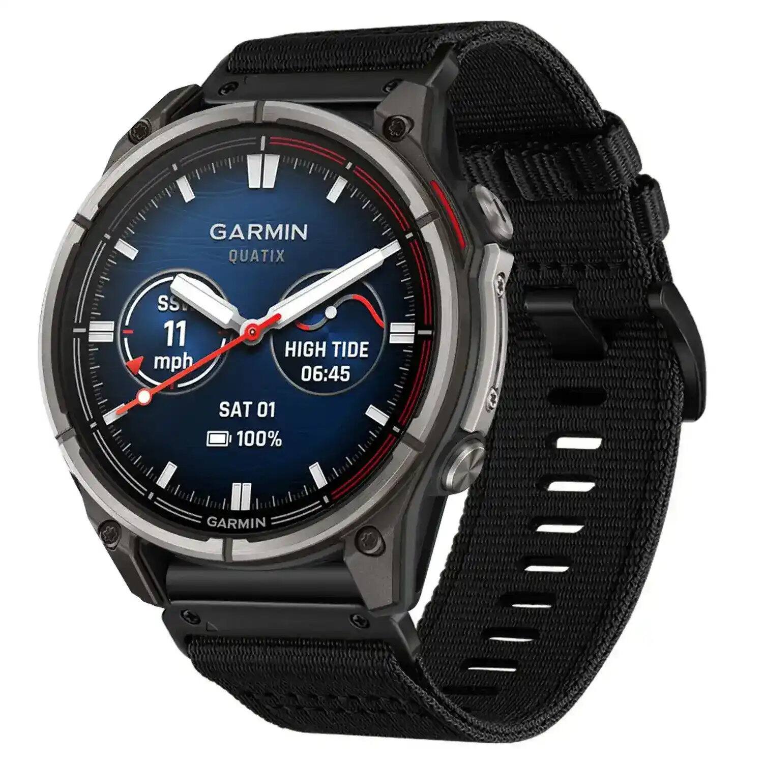 GARMIN QUATIX  
SS 11 mph  
HIGH TIDE 06:45  
SAT 01  
100%
