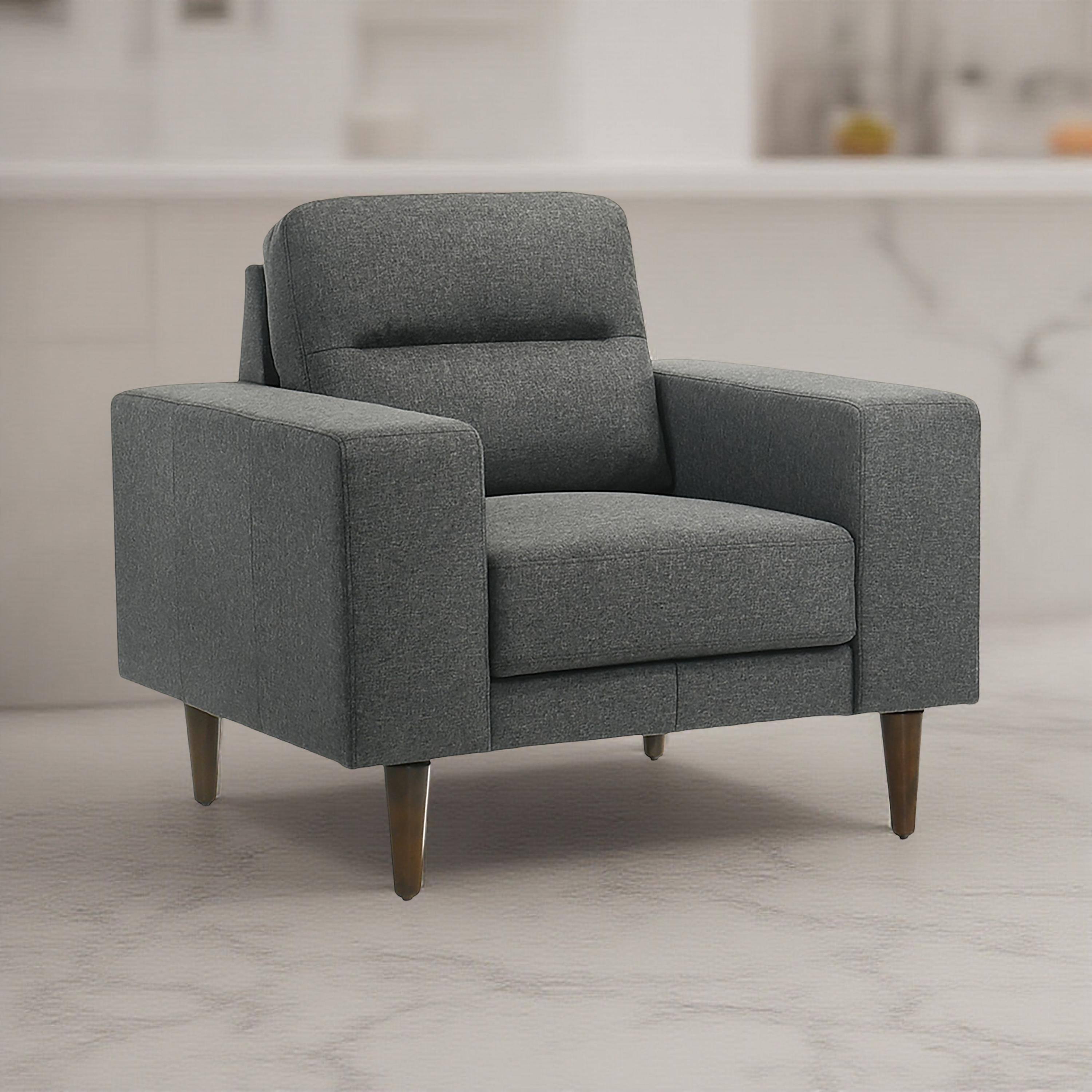 Alt View 2. Manhattan Lane - Vile Accent Chair, Plush Gray Fabric, Classic Tape Solid Wood Legs - Gray, Brown.