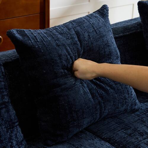 Alt View 2. Anysun - Chenille L-Shape Compressed Sofa - High-Elastic Sponge, Curved Armrests & 4 Throw Pillows for Living Room - Blue.