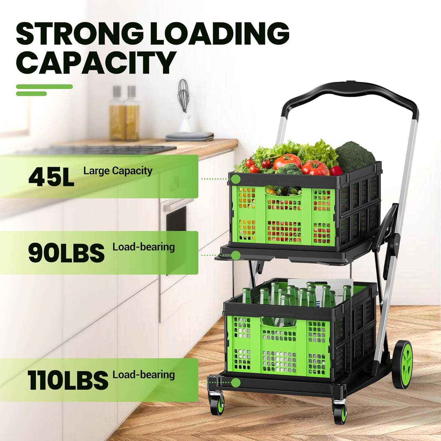 STRONG LOADING CAPACITY
45L Large Capacity
90LBS Load-bearing
110LBS Load-bearing