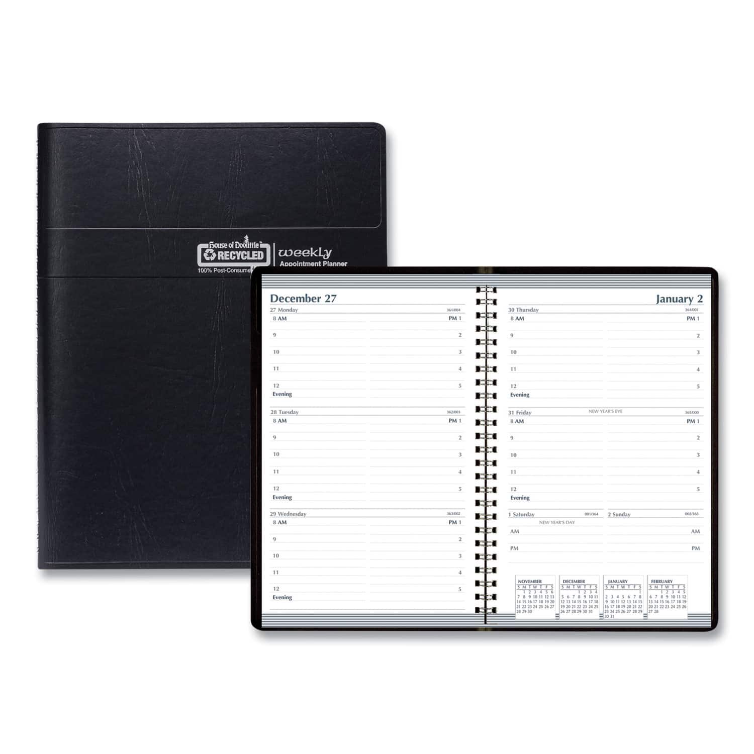 House of Doolittle - Recycled Weekly Appointment Book 8 x 5 Black Cover 12 Month Jan to Dec 2026