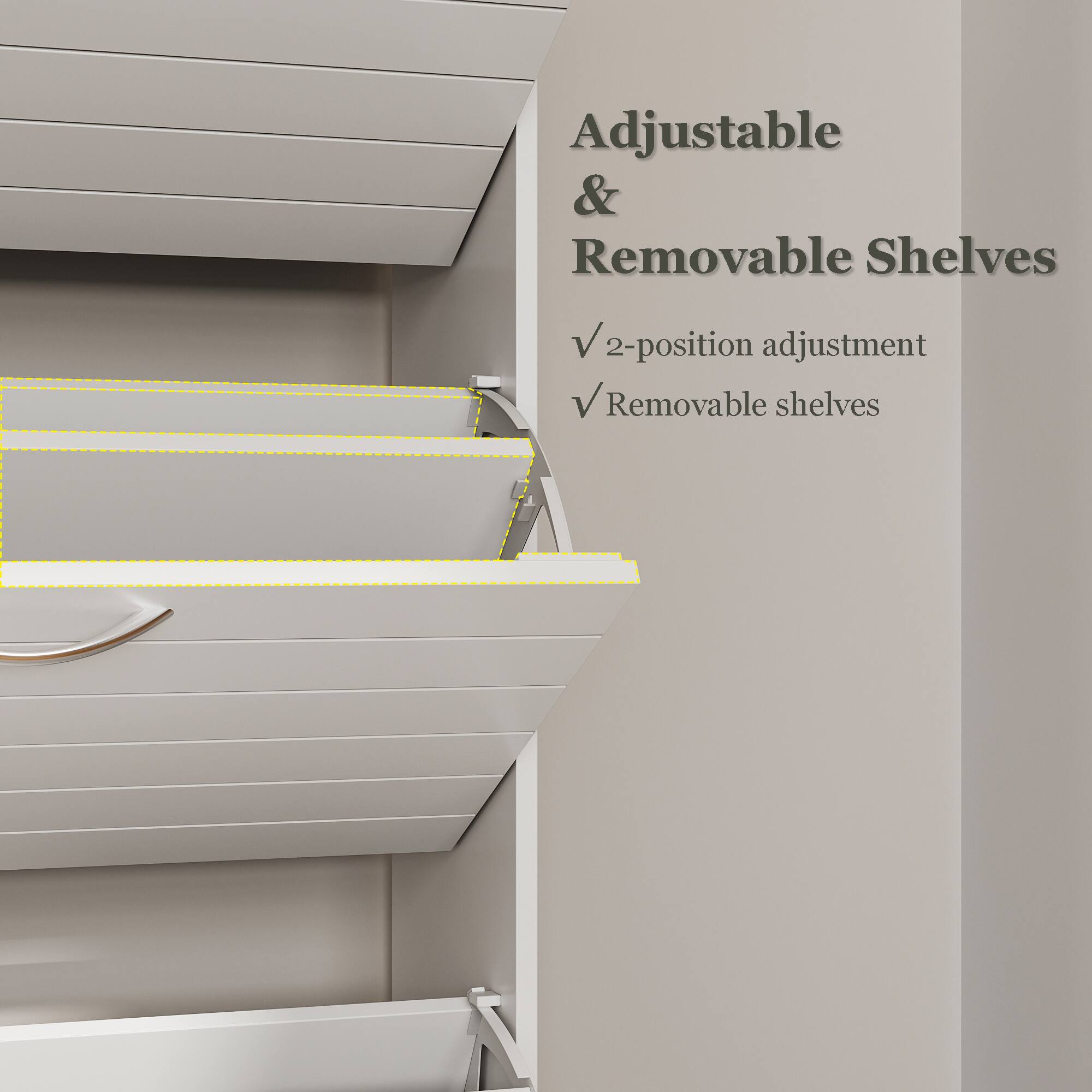 Adjustable & Removable Shelves

- 2-position adjustment
- Removable shelves