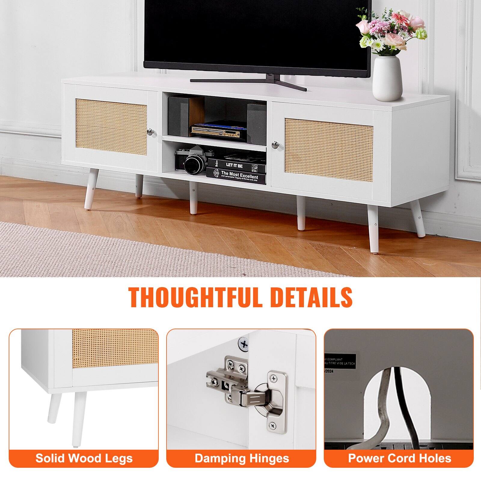 THOUGHTFUL DETAILS

- Solid Wood Legs
- Damping Hinges
- Power Cord Holes