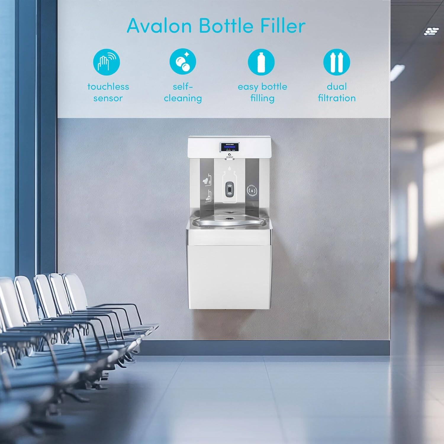 Avalon Bottle Filler touchless sensor self-cleaning easy bottle filling dual filtration