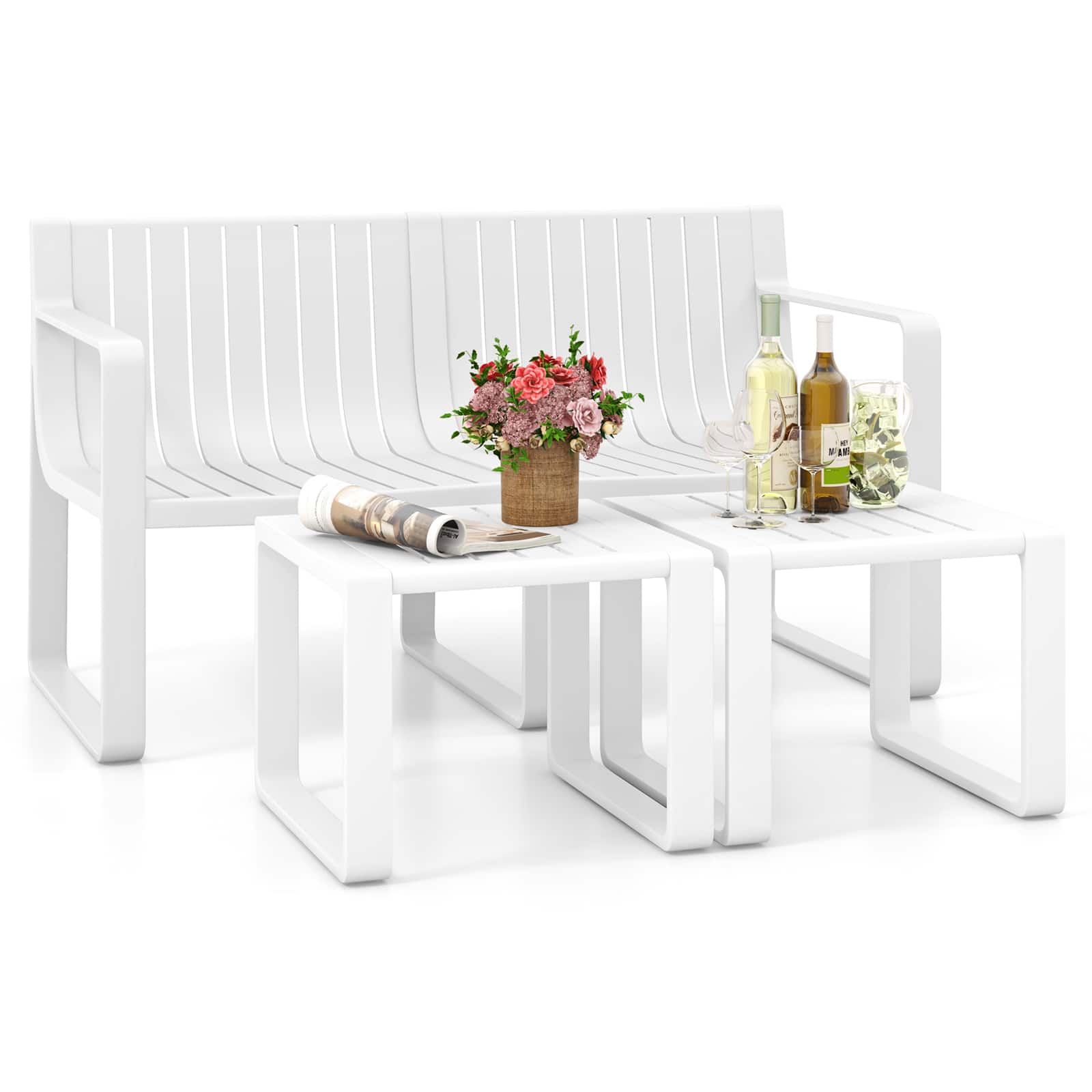 Gymax - 3 PCS Patio Furniture Set w/1 Loveseat & 2 Side Tables All-Weather Bistro Set - White price history on PriceWatchPro
