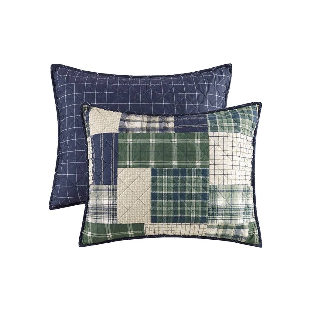 Alt View 3. Gracie Mills - Gracie Mills Otha 3 Peice Plaid Reversible Quilt Set - Green / Navy.
