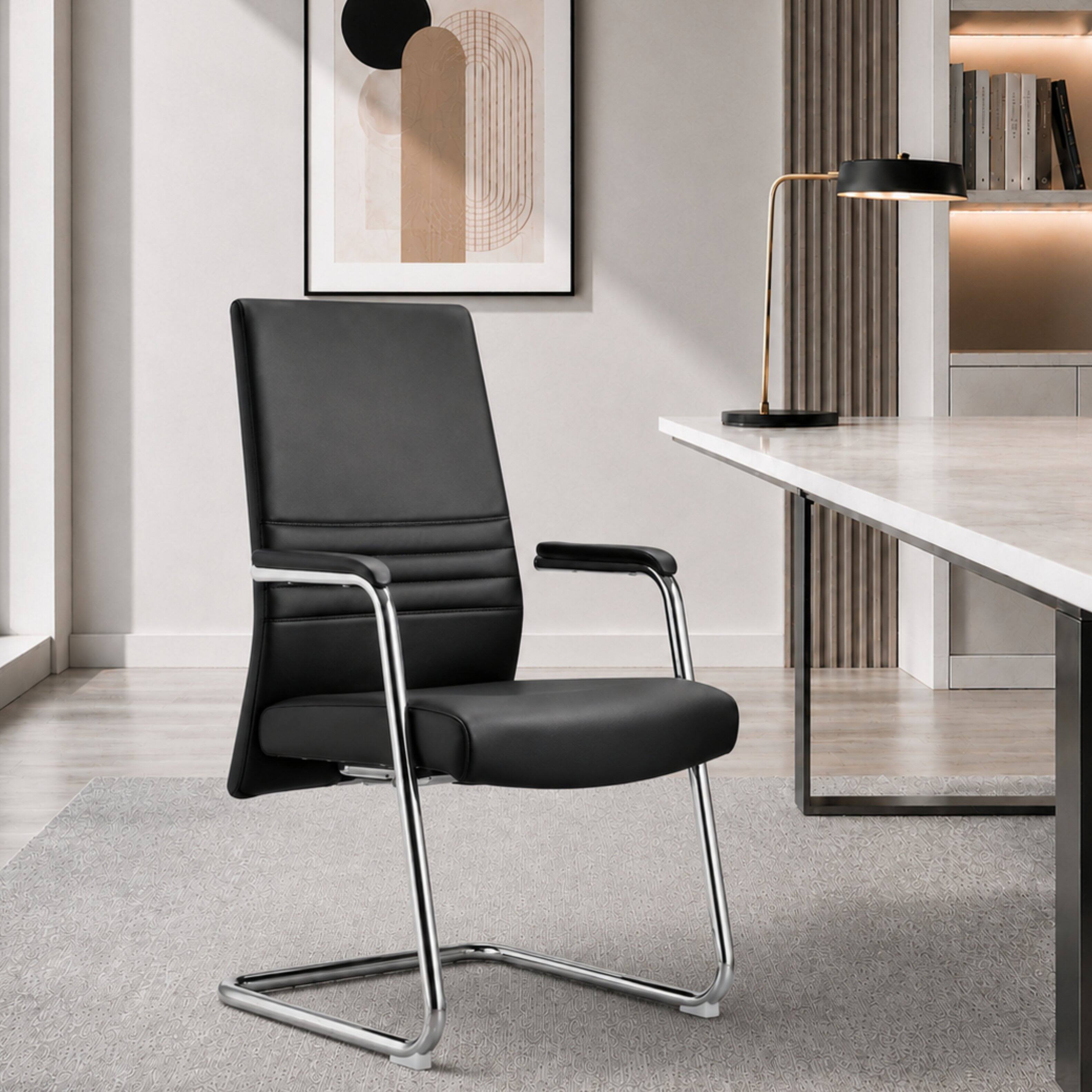Alt View 7. LeisureMod - Aleen Ergonomic Leather Upholstered Office Chair, Iron Frame, Comfortable Computer Desk Chair, Home Office Workspace - Black.