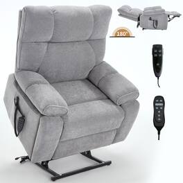 LUCKY ONE - Chenille Dual Motor Power Lift Recliner Chair with Massage, Heat and Hidden Cup Holders - Gray
