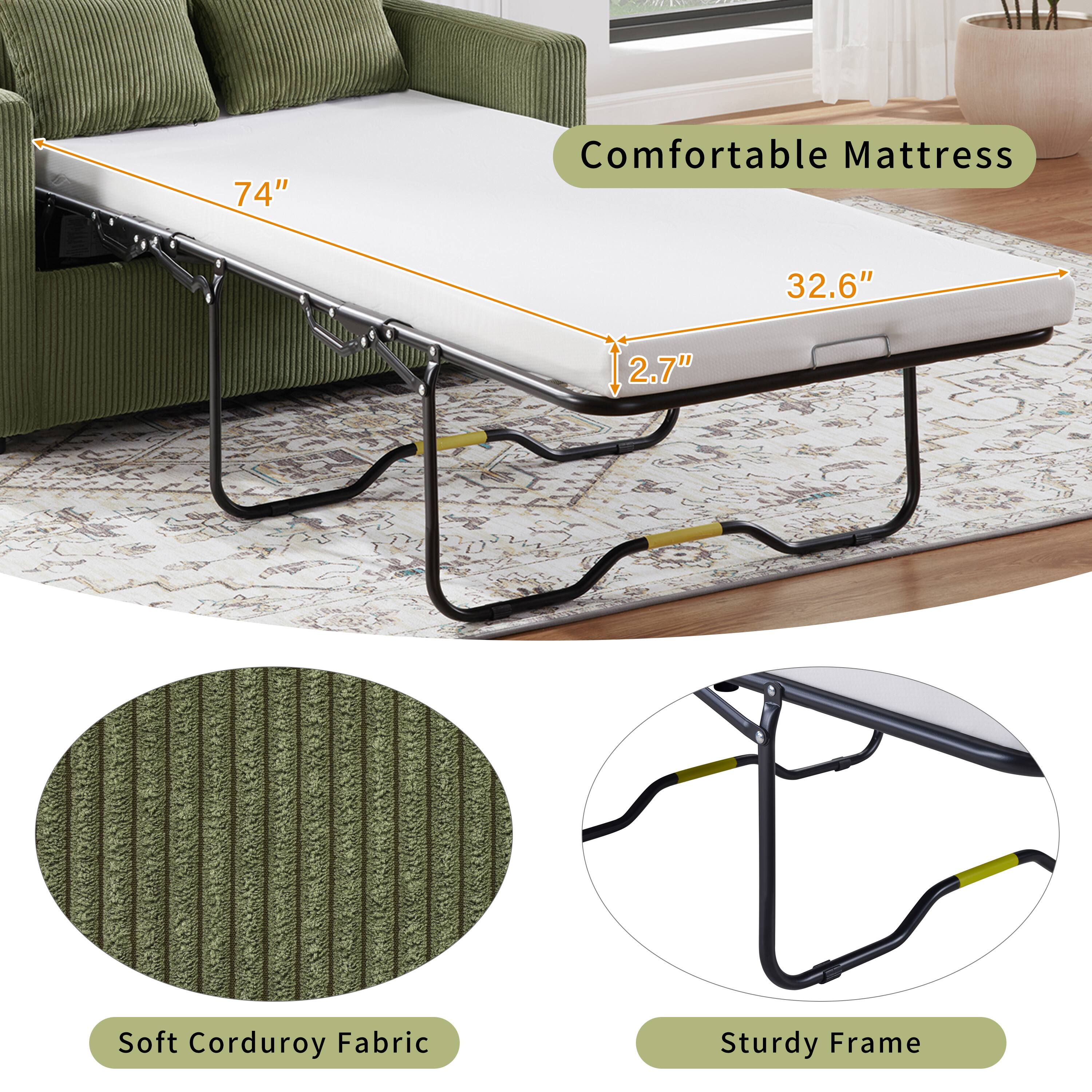 74" Comfortable Mattress, 32.6" x 2.7" Soft Corduroy Fabric, Sturdy Frame