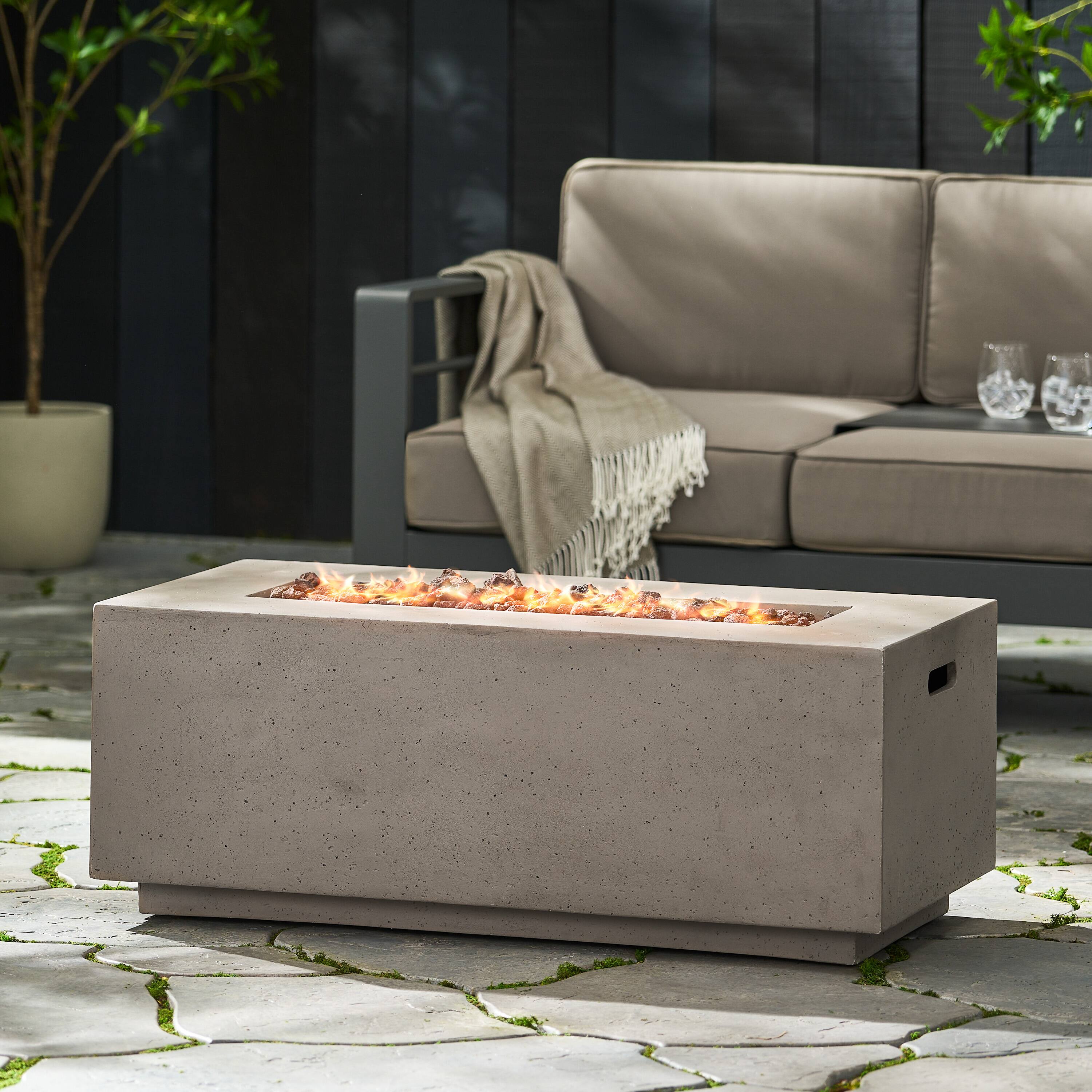 Back. APRILSOUL - 40 inch Outdoor 40000 BTU Rectangular MgO Concrete Propane Fire Pit Dark Grey - LIGHT GREY.