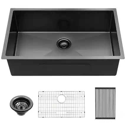 Front. Lordear - 33" x 19" x 10" Undermount Gunmetal Black Kitchen Sink Single Bowl 16 Gauge Stainless Steel Sink - Gunmetal Black.