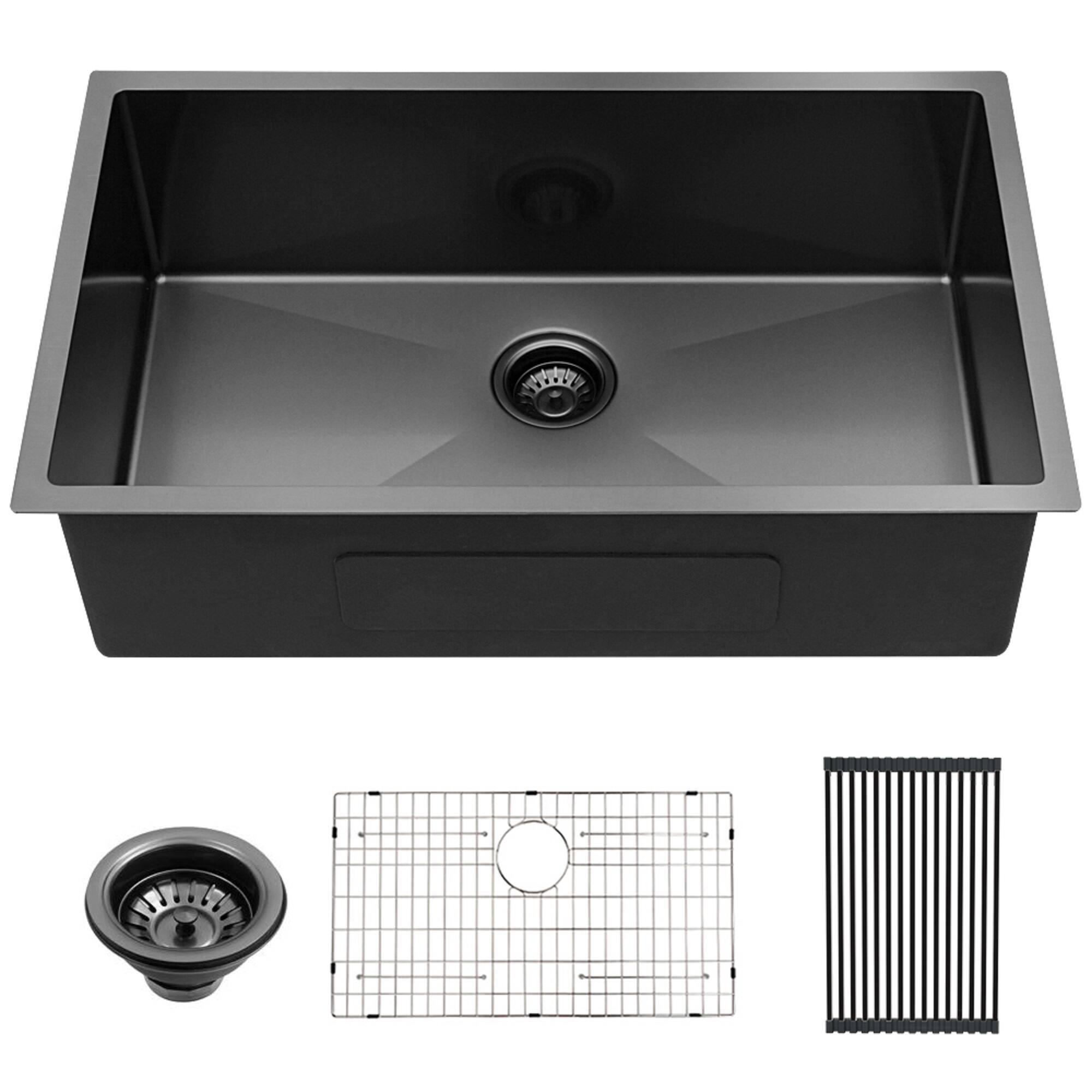 Front. Lordear - 33" x 19" x 10" Undermount Gunmetal Black Kitchen Sink Single Bowl 16 Gauge Stainless Steel Sink - Gunmetal Black.