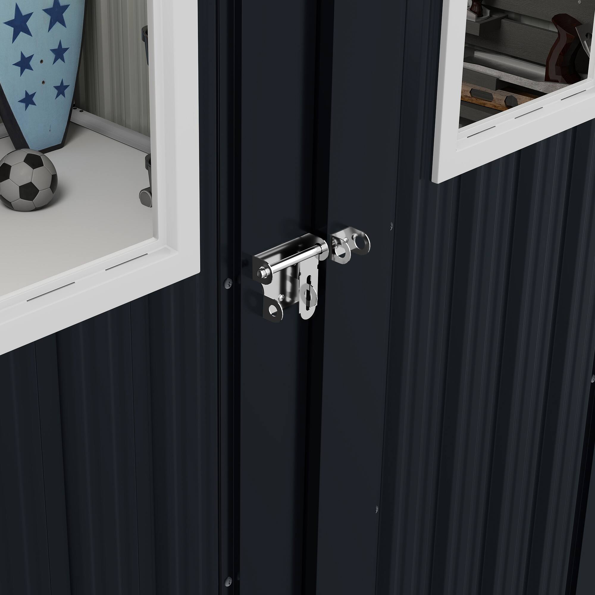 Alt View 9. Mondawe - 8x10 FT Outdoor Storage Shed with Protective Film, Four Daylight Windows and Lockable Doors - Dark Gray.